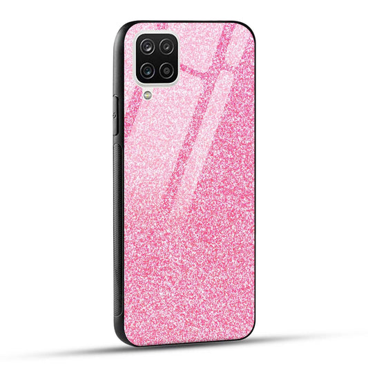 Samsung Galaxy A12 Back Cover Pink Glitter Printed Glass Case