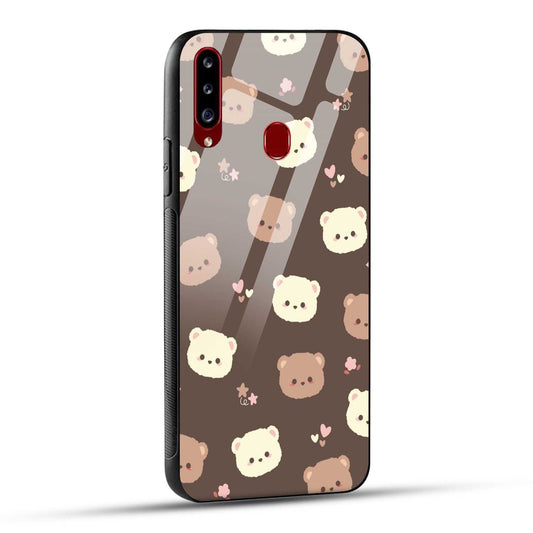 Samsung Galaxy A20s Back Cover Brown Illustration Cute Bear Pattern Printed Glass Case