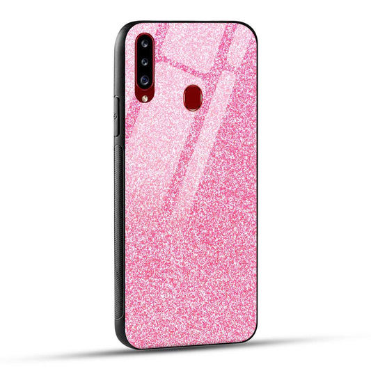Samsung Galaxy A20s Back Cover Pink Glitter Printed Glass Case