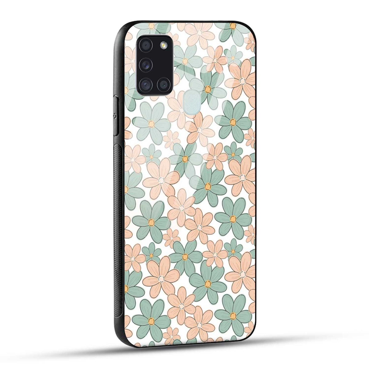 Samsung Galaxy A21s Back Cover Aesthetic Flowers Printed Glass Case