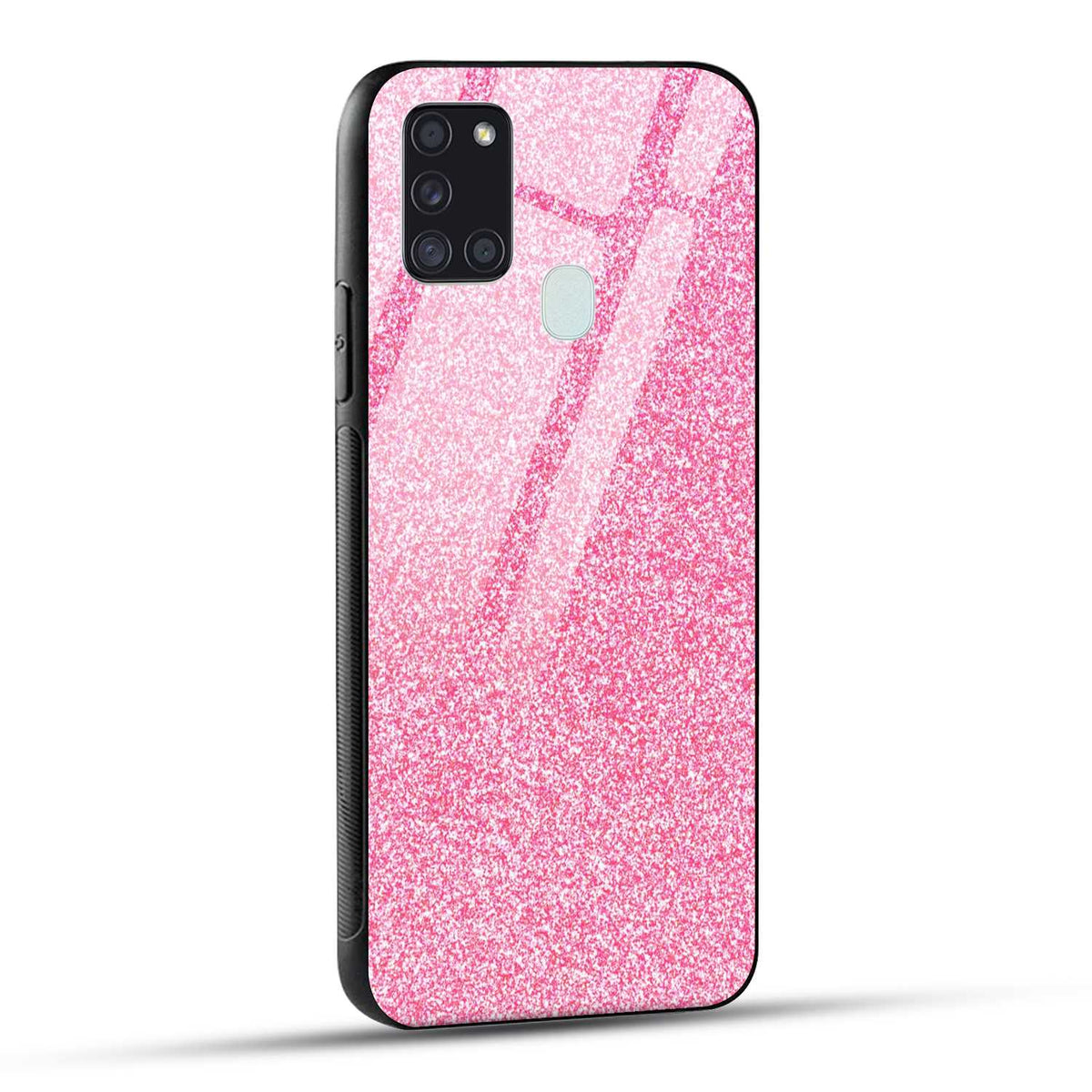 Samsung Galaxy A21s Back Cover Pink Glitter Printed Glass Case