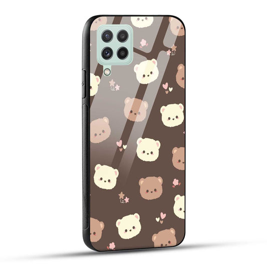 Samsung Galaxy A22 4G Back Cover Brown Illustration Cute Bear Pattern Printed Glass Case