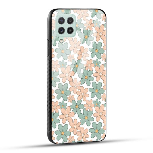 Samsung Galaxy A22 4G Back Cover Aesthetic Flowers Printed Glass Case