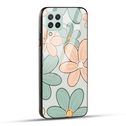 Samsung Galaxy A22 4G Back Cover Aesthetic Flower Printed Glass Case