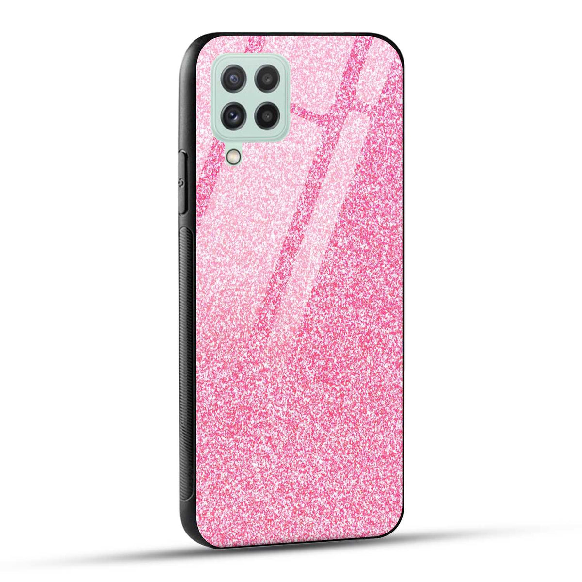 Samsung Galaxy A22 4G Back Cover Pink Glitter Printed Glass Case