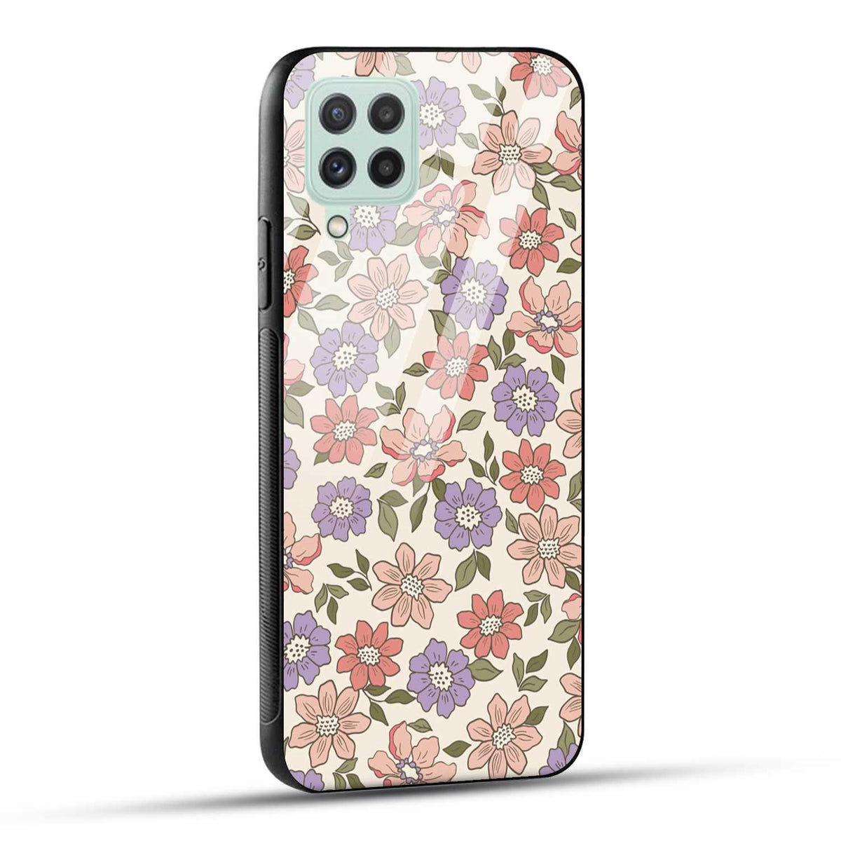 Samsung Galaxy A22 4G Back Cover Flowers In Retro  Printed Glass Case