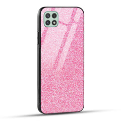 Samsung Galaxy A22 5G Back Cover Pink Glitter Printed Glass Case