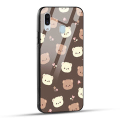 Samsung Galaxy A30 Back Cover Brown Illustration Cute Bear Pattern Printed Glass Case