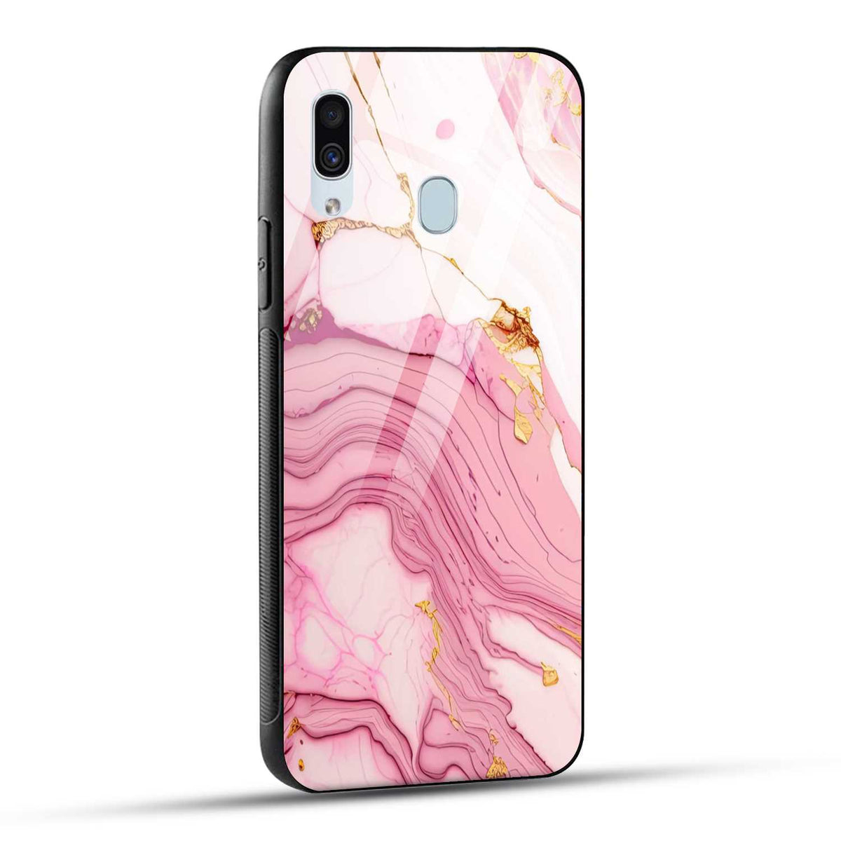 Samsung Galaxy A30 Back Cover Pink Marble Printed Glass Case