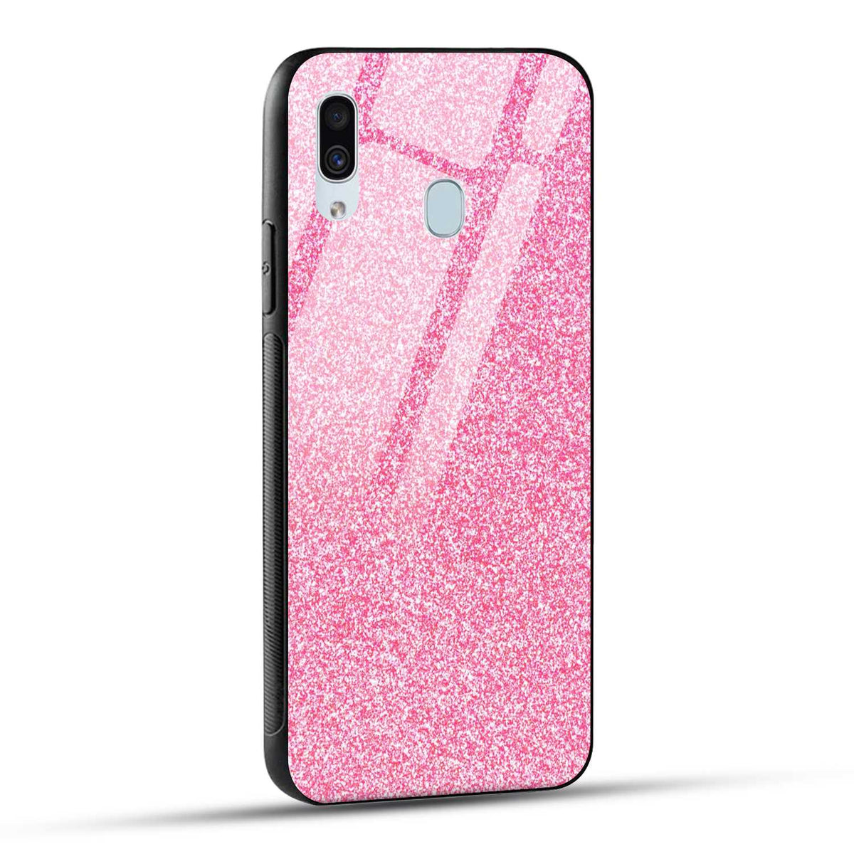 Samsung Galaxy A30 Back Cover Pink Glitter Printed Glass Case