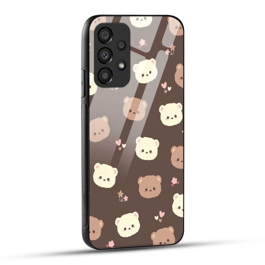 Samsung Galaxy A73 5G Back Cover Brown Illustration Cute Bear Pattern Printed Glass Case