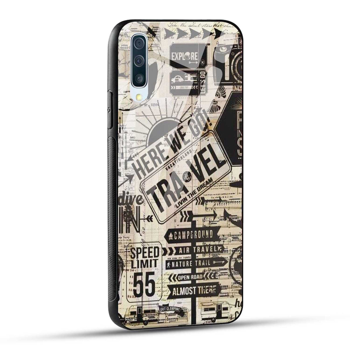 Samsung Galaxy A50 Back Cover Here We Go Travel Printed Glass Case