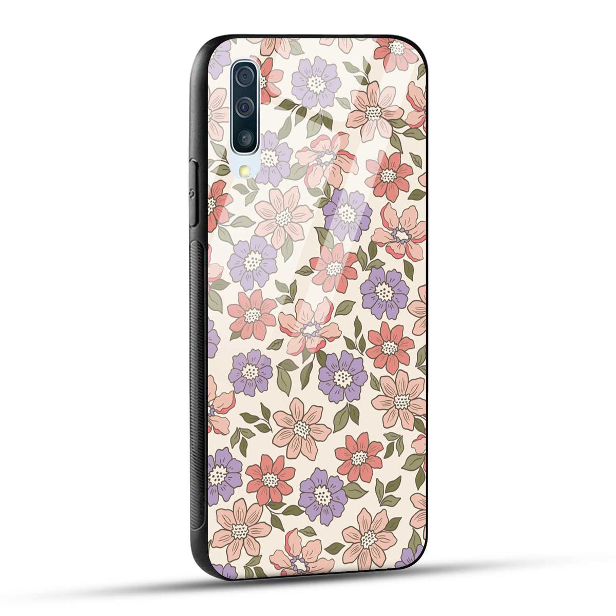 Samsung Galaxy A50 Back Cover Flowers In Retro  Printed Glass Case