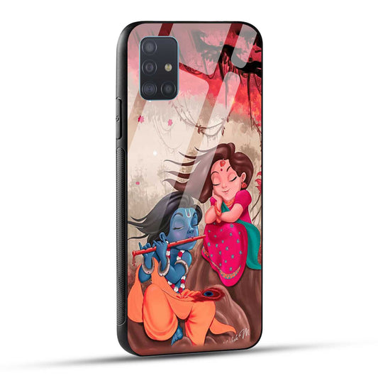 Samsung Galaxy A51 Back Cover Lord Krishna with His Flute & Radha Printed Glass Case