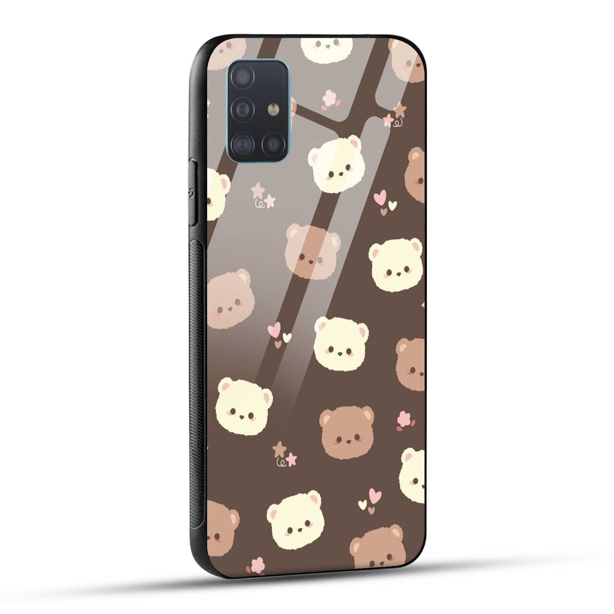 Samsung Galaxy A51 Back Cover Brown Illustration Cute Bear Pattern Printed Glass Case