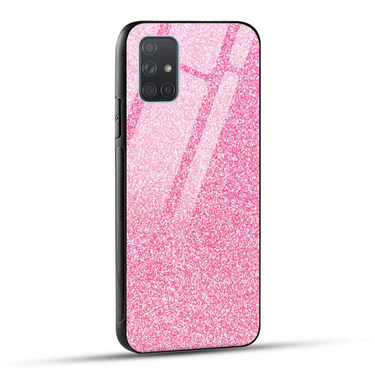 Samsung Galaxy A71 Back Cover Pink Glitter Printed Glass Case