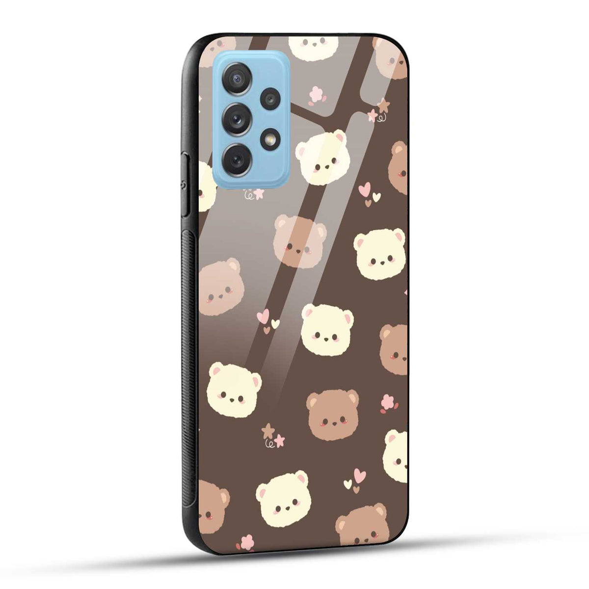 Samsung Galaxy A72 Back Cover Brown Illustration Cute Bear Pattern Printed Glass Case