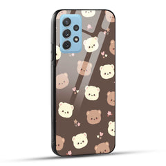 Samsung Galaxy A72 Back Cover Brown Illustration Cute Bear Pattern Printed Glass Case