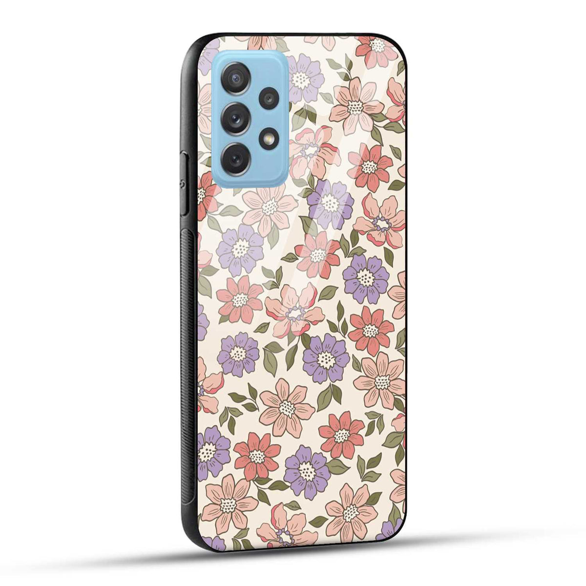 Samsung Galaxy A72 Back Cover Flowers In Retro  Printed Glass Case