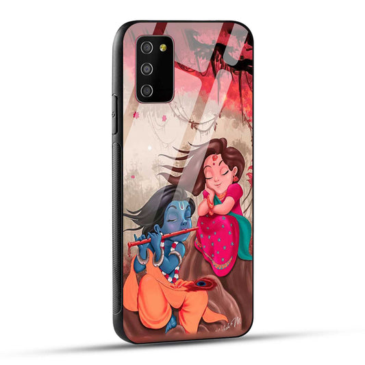 Samsung Galaxy M02s Back Cover Lord Krishna with His Flute & Radha Printed Glass Case