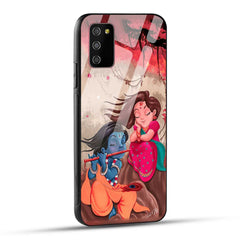 Samsung Galaxy M02s Back Cover Lord Krishna with His Flute & Radha Printed Glass Case