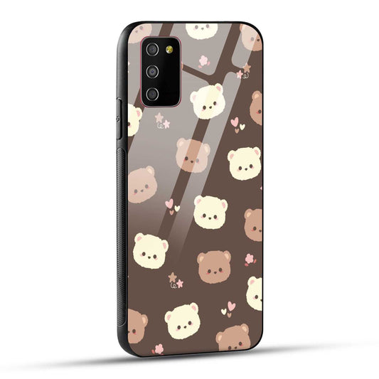 Samsung Galaxy M02s Back Cover Brown Illustration Cute Bear Pattern Printed Glass Case