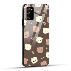 Samsung Galaxy M02s Back Cover Brown Illustration Cute Bear Pattern Printed Glass Case