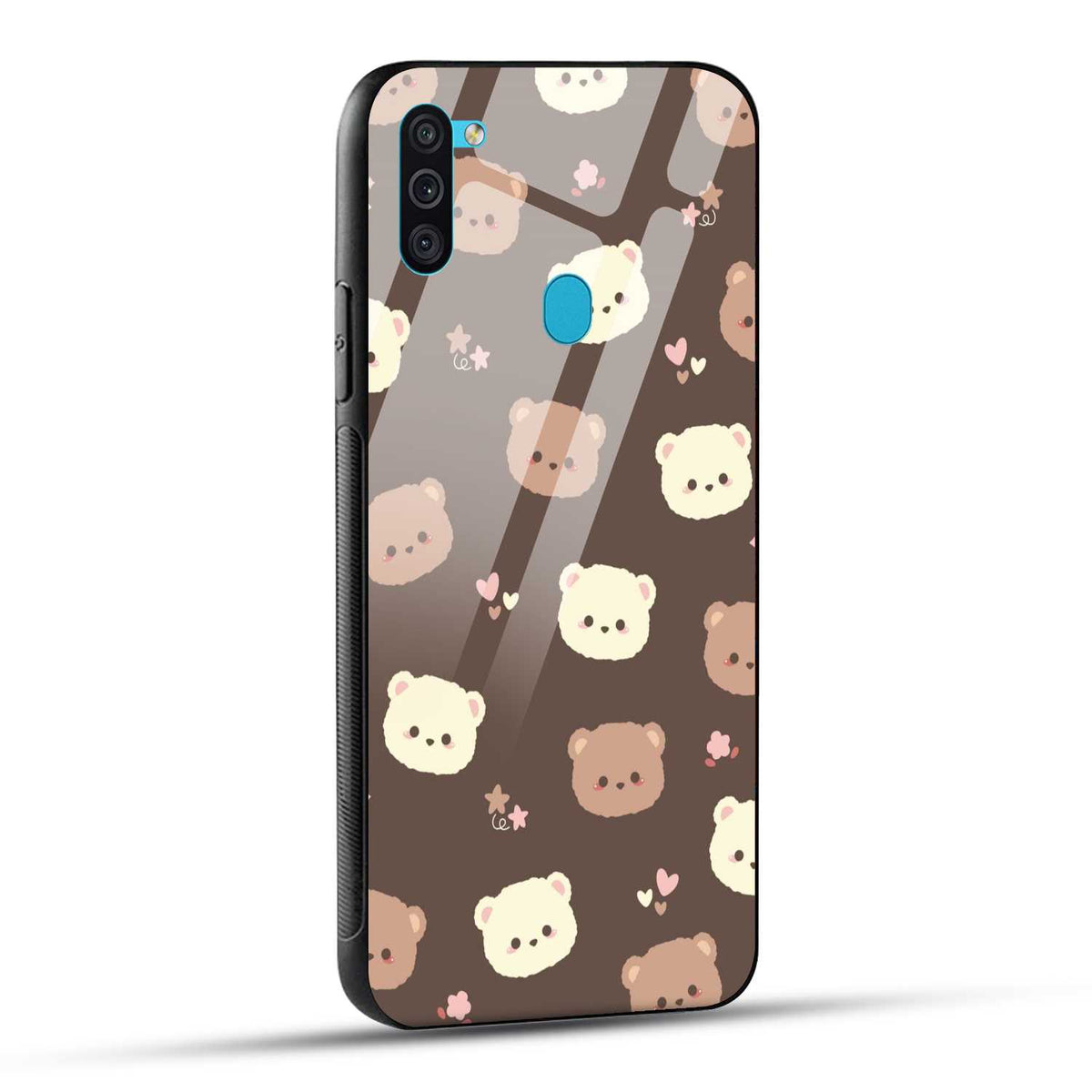 Samsung Galaxy M11 Back Cover Brown Illustration Cute Bear Pattern Printed Glass Case