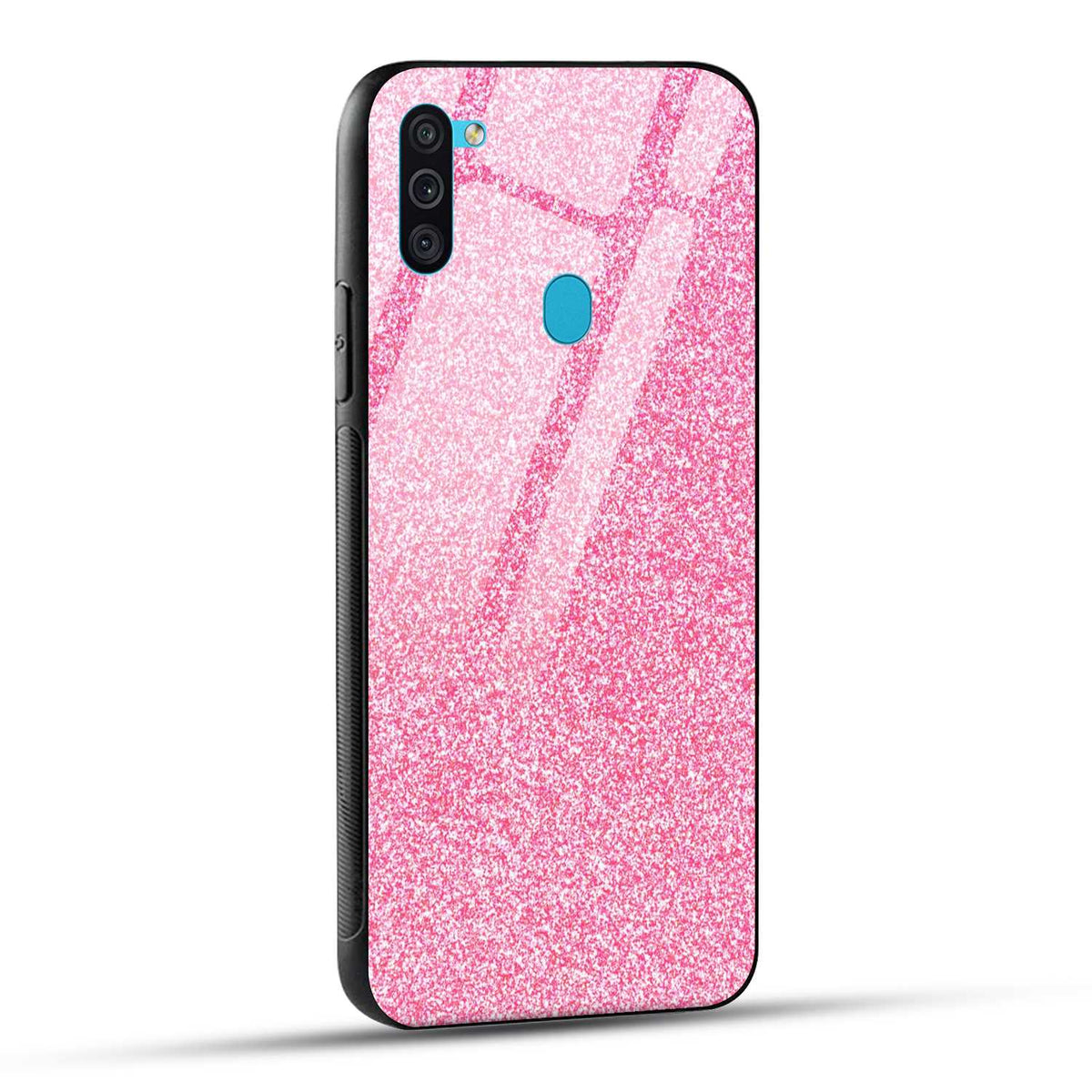Samsung Galaxy M11 Back Cover Pink Glitter Printed Glass Case