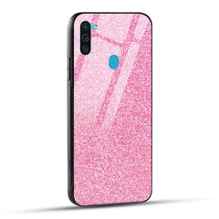 Samsung Galaxy M11 Back Cover Pink Glitter Printed Glass Case