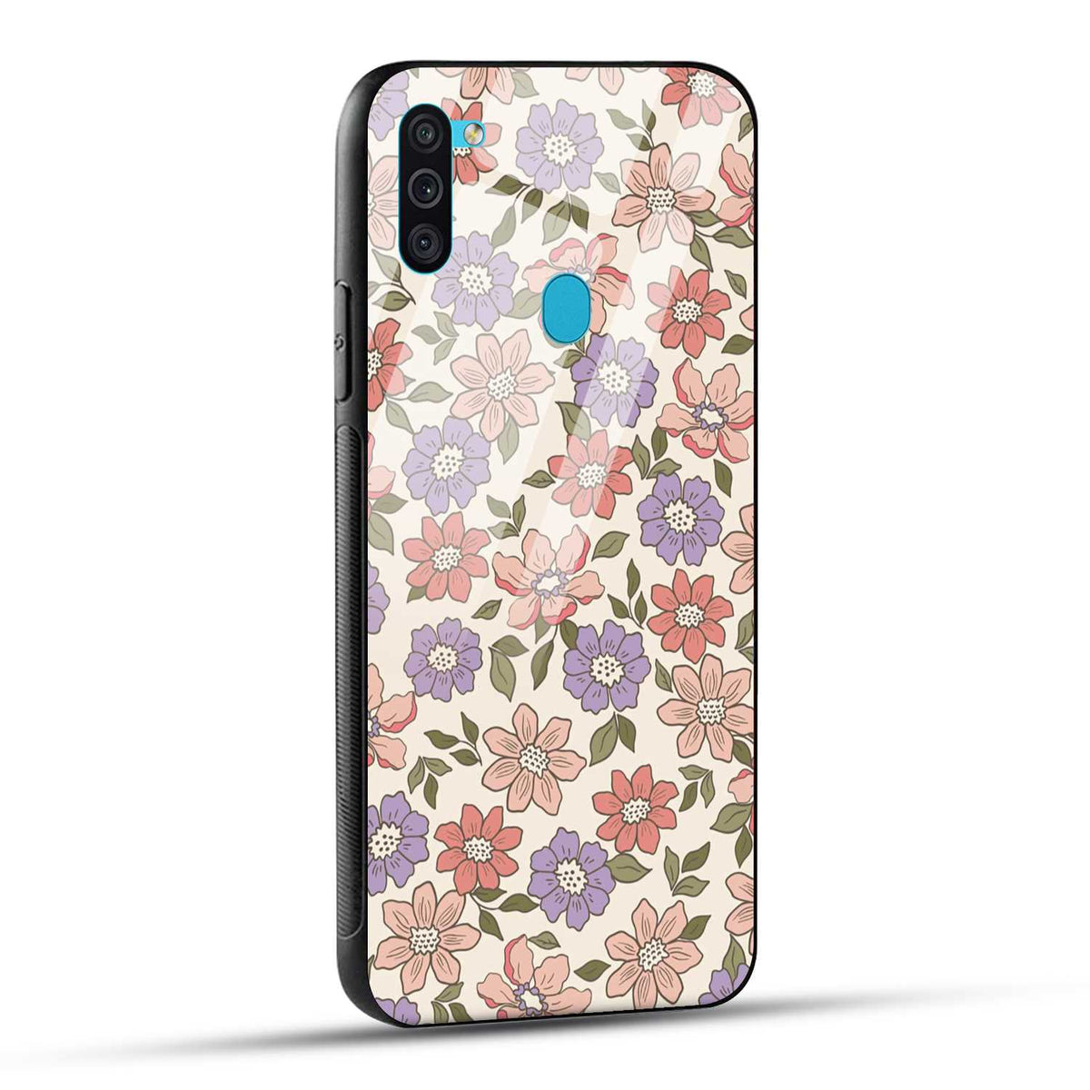 Samsung Galaxy M11 Back Cover Flowers In Retro  Printed Glass Case