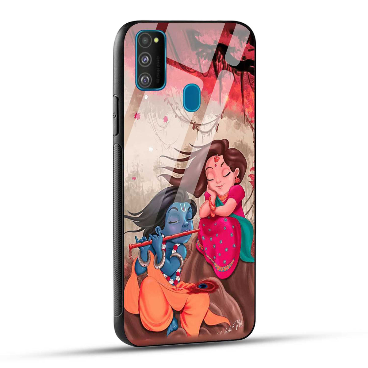 Samsung Galaxy M30s Back Cover Lord Krishna with His Flute & Radha Printed Glass Case