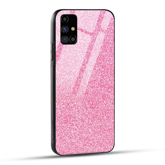 Samsung Galaxy M31s Back Cover Pink Glitter Printed Glass Case