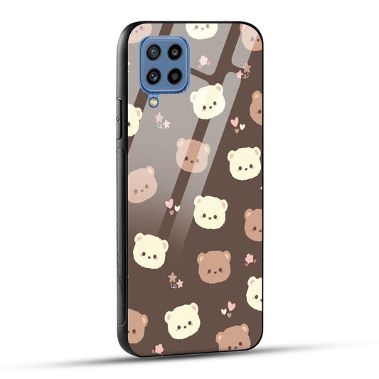 Samsung Galaxy M53 5G Back Cover Brown Illustration Cute Bear Pattern Printed Glass Case