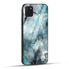 Samsung Galaxy Note 10 Lite Back Cover Blue Gold Illustrated Marble Printed Glass Case