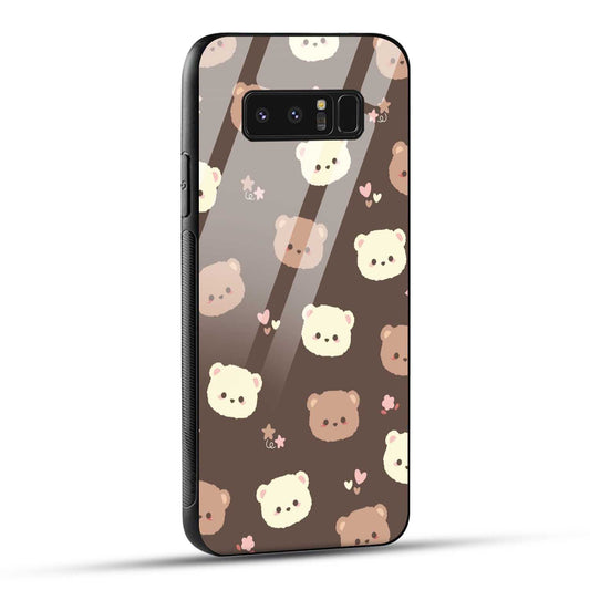 Samsung Galaxy Note 8 Back Cover Brown Illustration Cute Bear Pattern Printed Glass Case