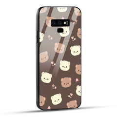Samsung Galaxy Note 9 Back Cover Brown Illustration Cute Bear Pattern Printed Glass Case
