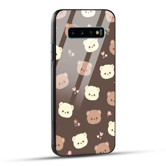 Samsung Galaxy S10 Plus Back Cover Brown Illustration Cute Bear Pattern Printed Glass Case