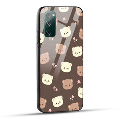 Samsung Galaxy S20 FE Back Cover Brown Illustration Cute Bear Pattern Printed Glass Case