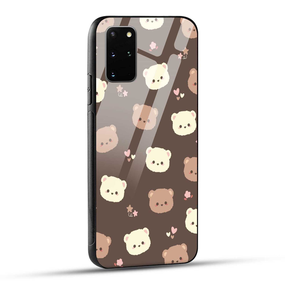 Samsung Galaxy S20 Plus Back Cover Brown Illustration Cute Bear Pattern Printed Glass Case