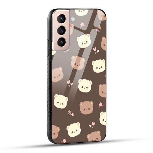 Samsung Galaxy S21 5G Back Cover Brown Illustration Cute Bear Pattern Printed Glass Case