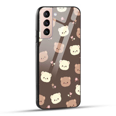 Samsung Galaxy S21 5G Back Cover Brown Illustration Cute Bear Pattern Printed Glass Case