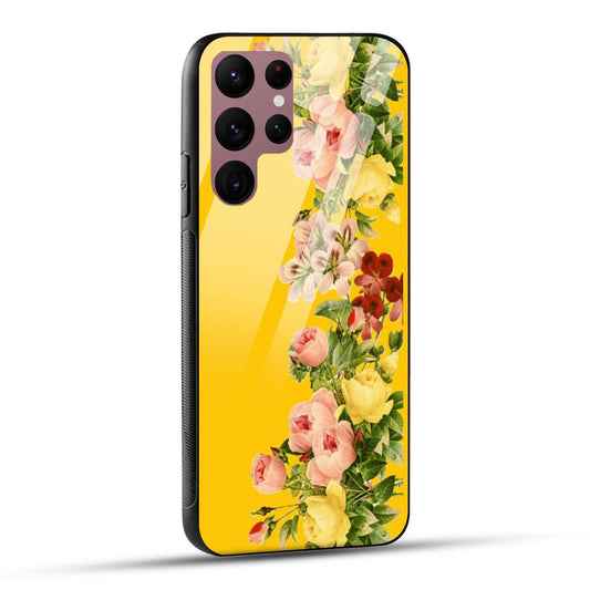 Samsung Galaxy S22 Ultra 5G Back Cover Yellow Flowers Printed Glass Case