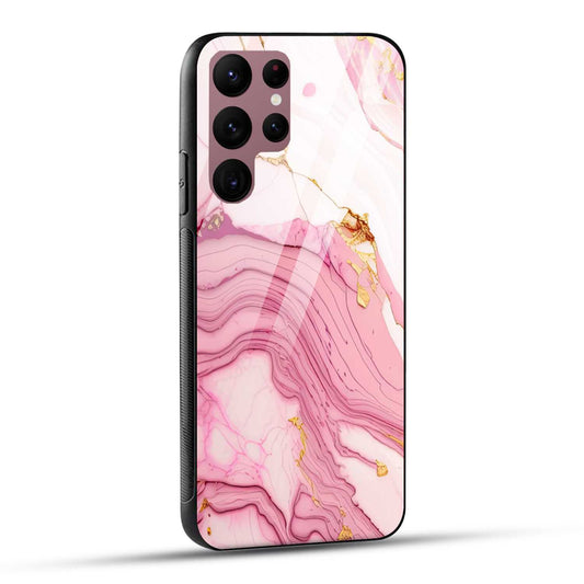 Samsung Galaxy S22 Ultra 5G Back Cover Pink Marble Printed Glass Case
