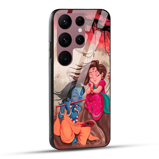 Samsung Galaxy S23 Ultra 5G Back Cover Lord Krishna with His Flute & Radha Printed Glass Case