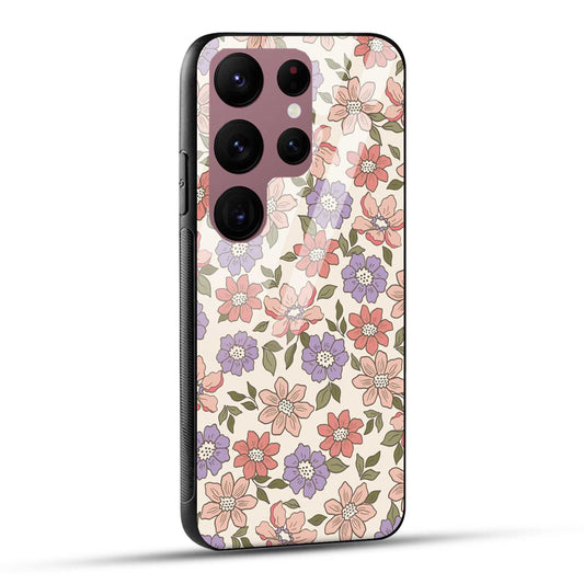 Samsung Galaxy S23 Ultra 5G Back Cover Flowers In Retro  Printed Glass Case
