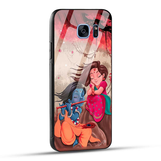 Samsung Galaxy S7 Edge Back Cover Lord Krishna with His Flute & Radha Printed Glass Case