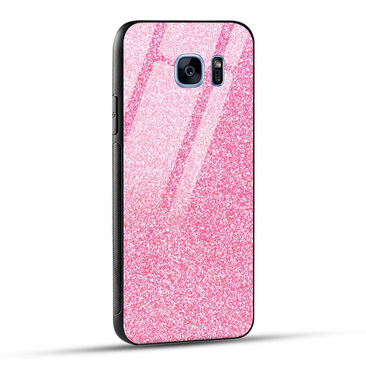 Samsung Galaxy S7 Edge Back Cover Pink Glitter Printed Glass Case