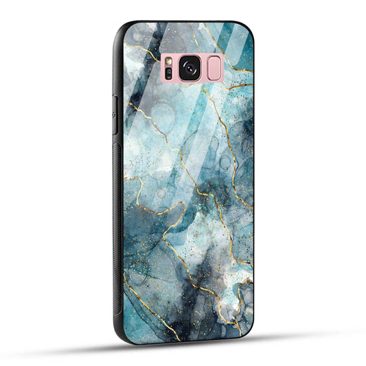 Samsung Galaxy S8 Plus Back Cover Blue Gold Illustrated Marble Printed Glass Case