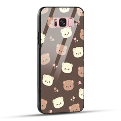 Samsung Galaxy S8 Plus Back Cover Brown Illustration Cute Bear Pattern Printed Glass Case
